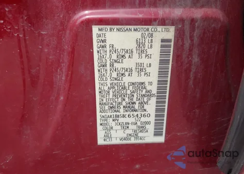 2008 Nissan Pathfinder S from USA, damaged, VIN 5N1AR18B58C654360